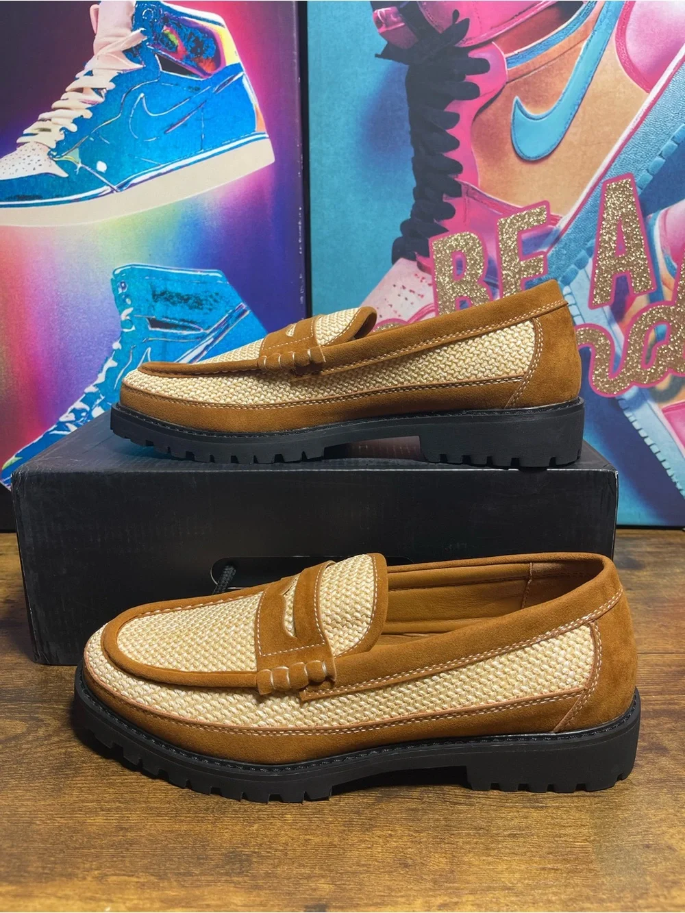 Fashion Nova Men’s Woven Faux Suede Contrast Stitch Penny Loafer size 9